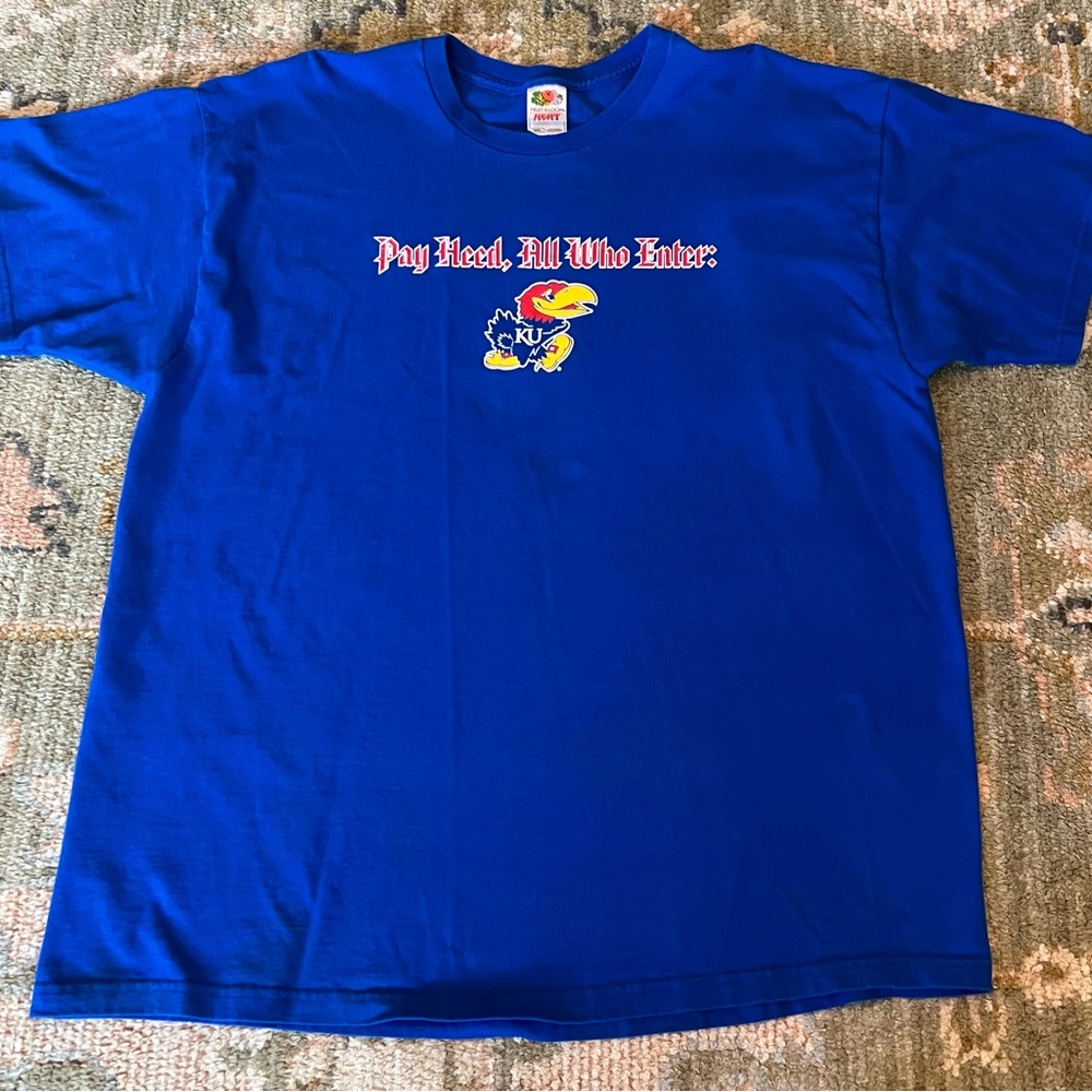 Kansas Jayhawks Pay Heed Fruit Of The Loom Shirt Men Size 2XL Color Blue-Flaws